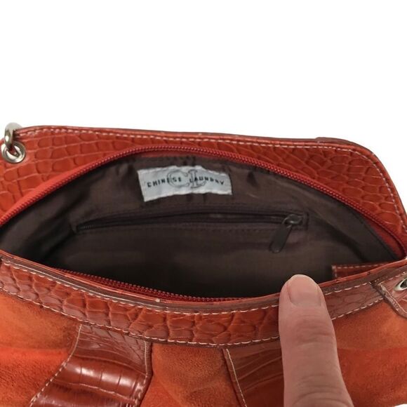 Chinese Laundry Y2K faux crocodile & orange mini baguette suede shoulder/handbag - Picture 5 of 6